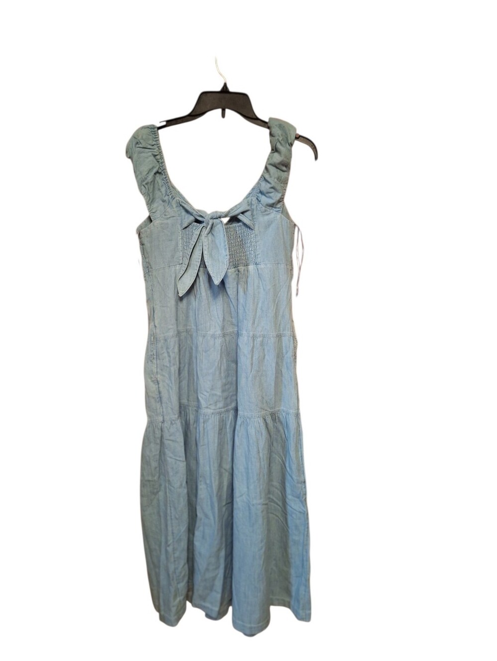 Old Navy Denim Tiered Cap Sleeve Fit Flare All Day MIDI DRESS Ladies Medium NWT